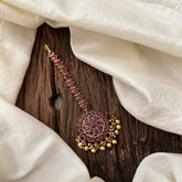 Premium Red AD Stone Floral Maang Tikka-Gold Bead-G13482